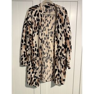 Sanctuary Womens Size XL Animal Print Front Pockets Open Front Long Cardigan